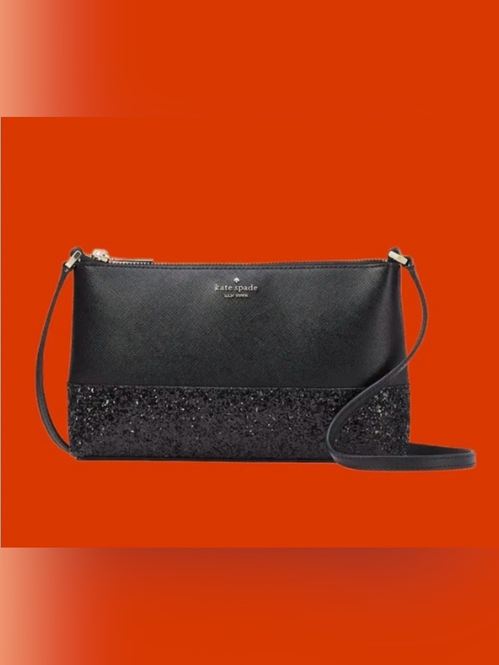 Kate Spade Ramey Greta Court Crossbody: Beautiful Black Leather- Glitter New